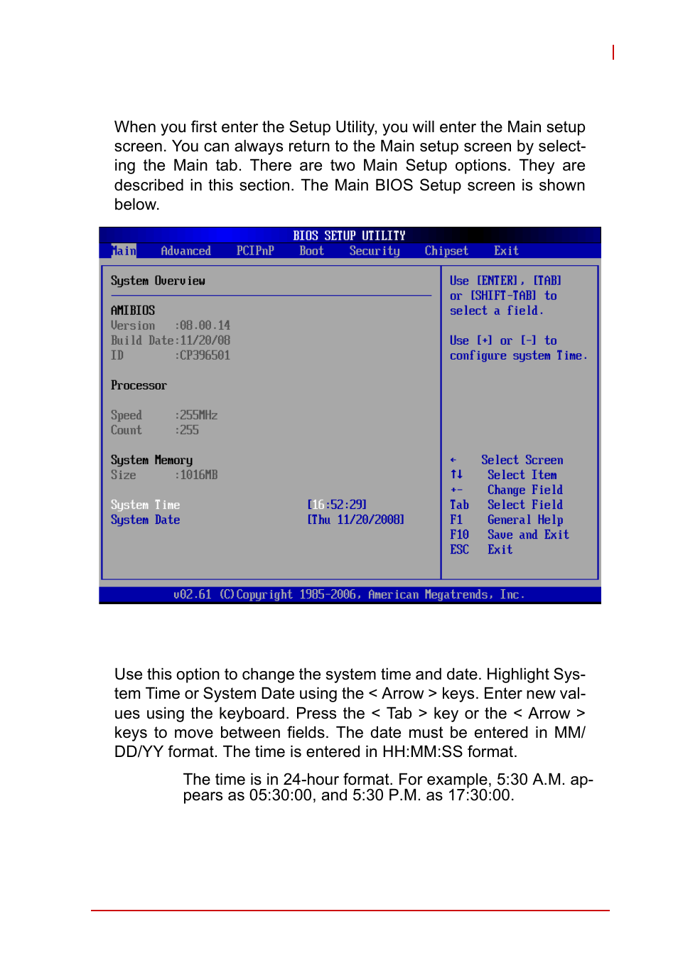 2 main setup, System time/system date, Main setup | ADLINK cPCI-3965 User Manual | Page 67 / 92