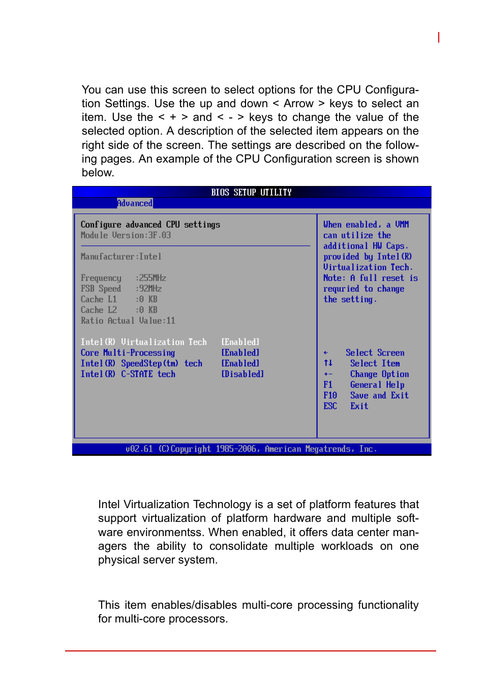 1 cpu configuration, Intel(r) virtualization tech, Core multi-processing | ADLINK cPCI-3965 User Manual | Page 69 / 92