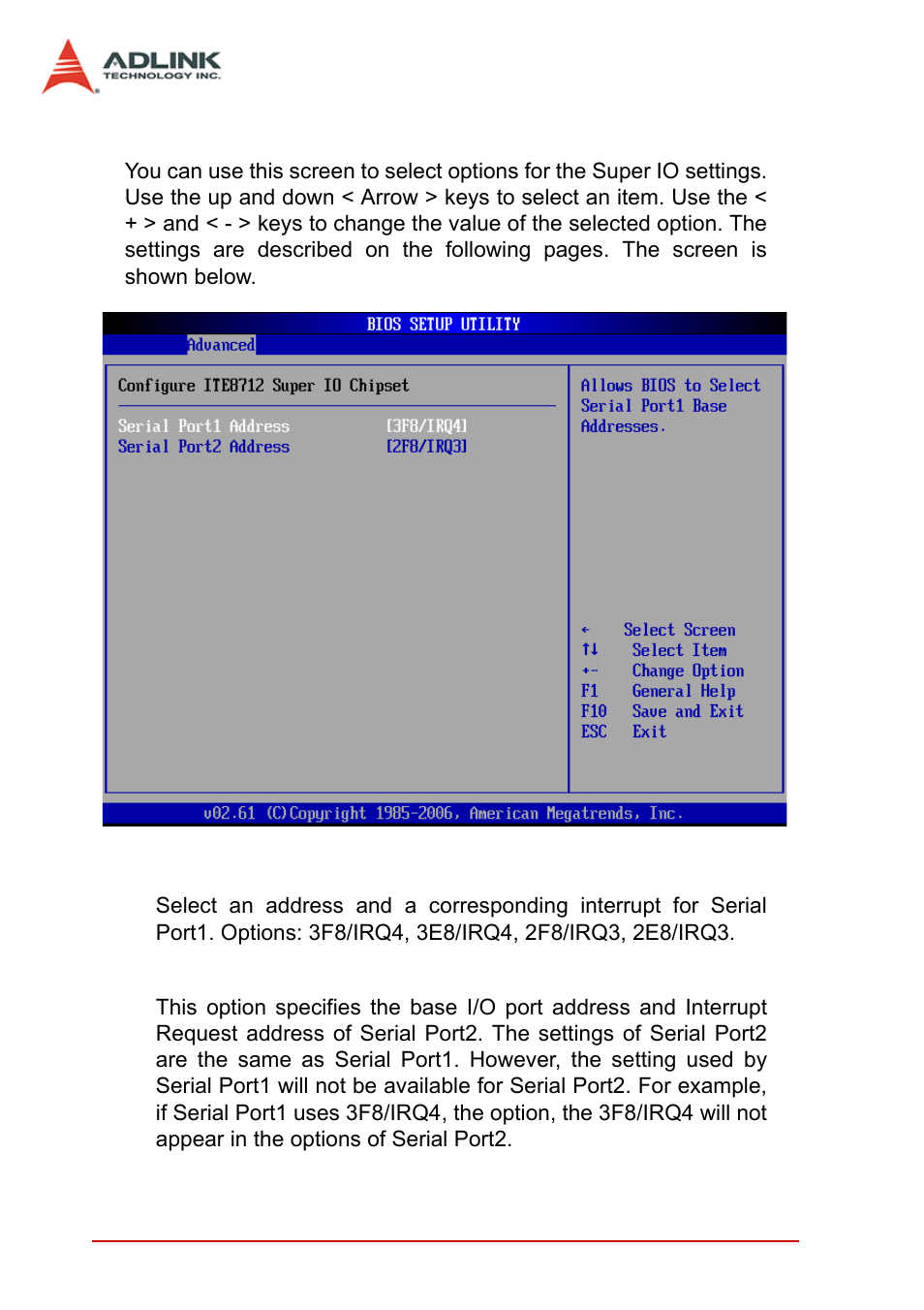 3 super io configuration, Serial port1 address, Serial port2 address | ADLINK cPCI-3965 User Manual | Page 72 / 92