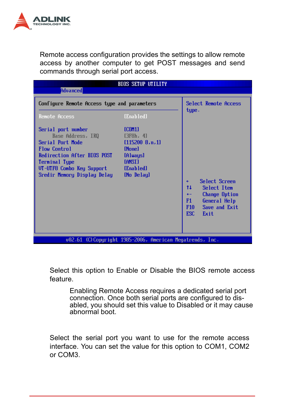 5 remote access configuration, Remote access, Serial port number | ADLINK cPCI-3965 User Manual | Page 74 / 92
