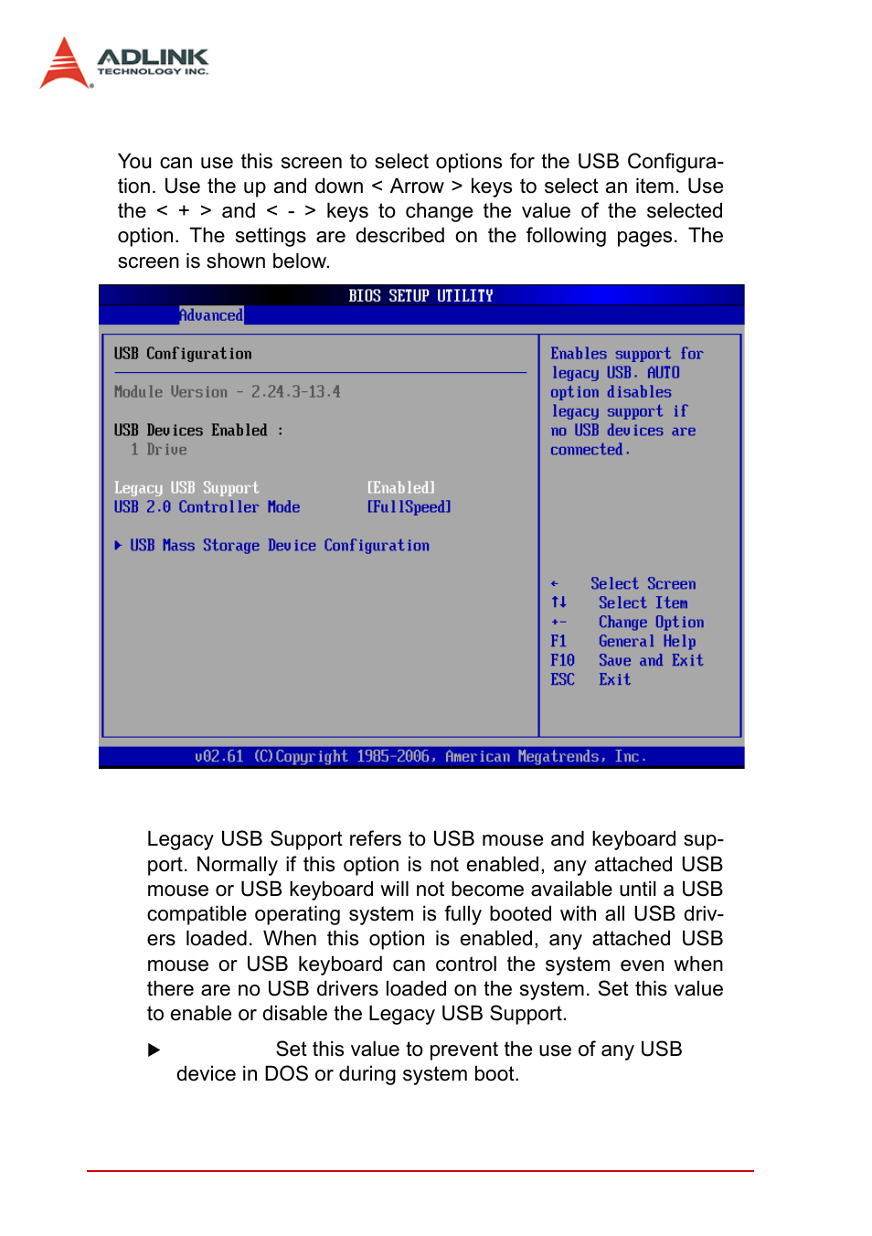 6 usb configuration, Legacy usb support | ADLINK cPCI-3965 User Manual | Page 76 / 92