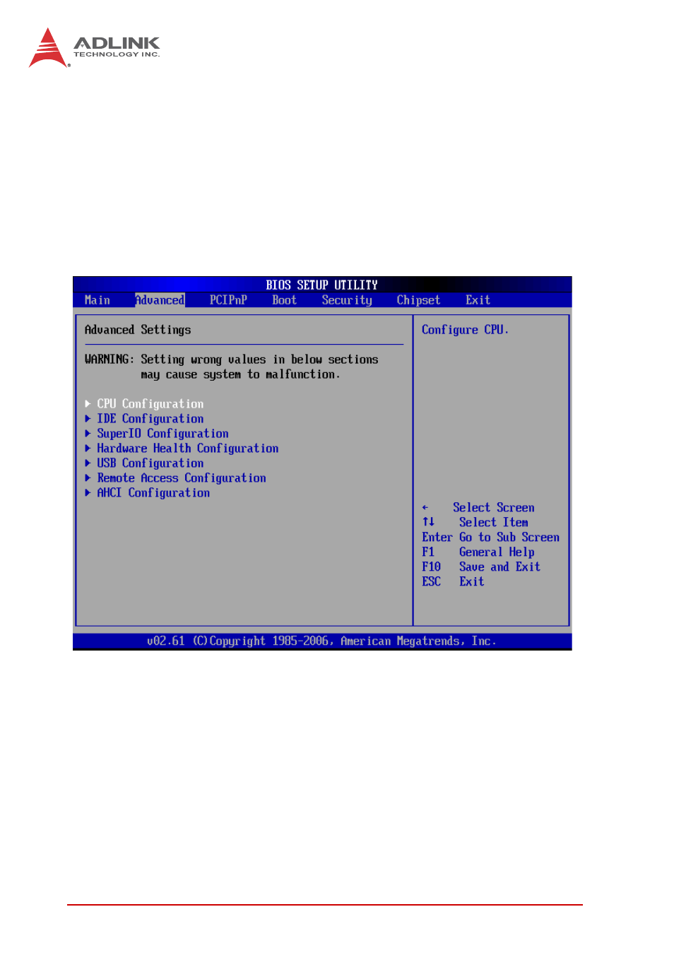 3 advanced bios setup, Advanced bios setup | ADLINK CT-31 User Manual | Page 54 / 78