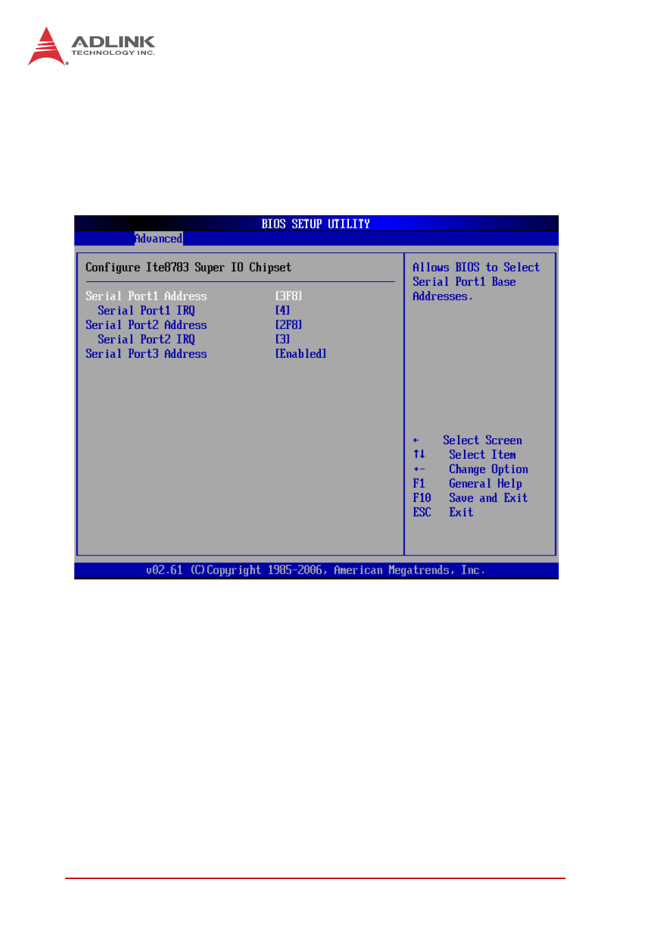 3 super io configuration, Serial port1/2 address, Serial port1/2 irq | Serial port3 | ADLINK CT-31 User Manual | Page 58 / 78