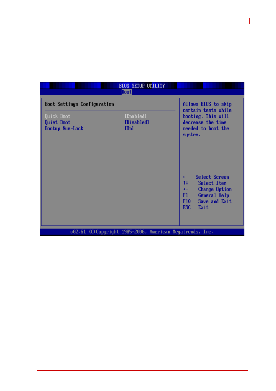 1 boot settings configuration, Quick boot, Quiet boot | Bootup num-lock | ADLINK CT-31 User Manual | Page 67 / 78