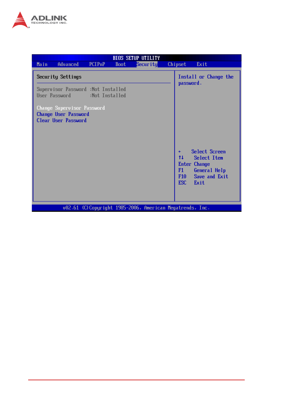 6 security setup, Password support, Two levels of password protection | Security setup | ADLINK CT-31 User Manual | Page 68 / 78