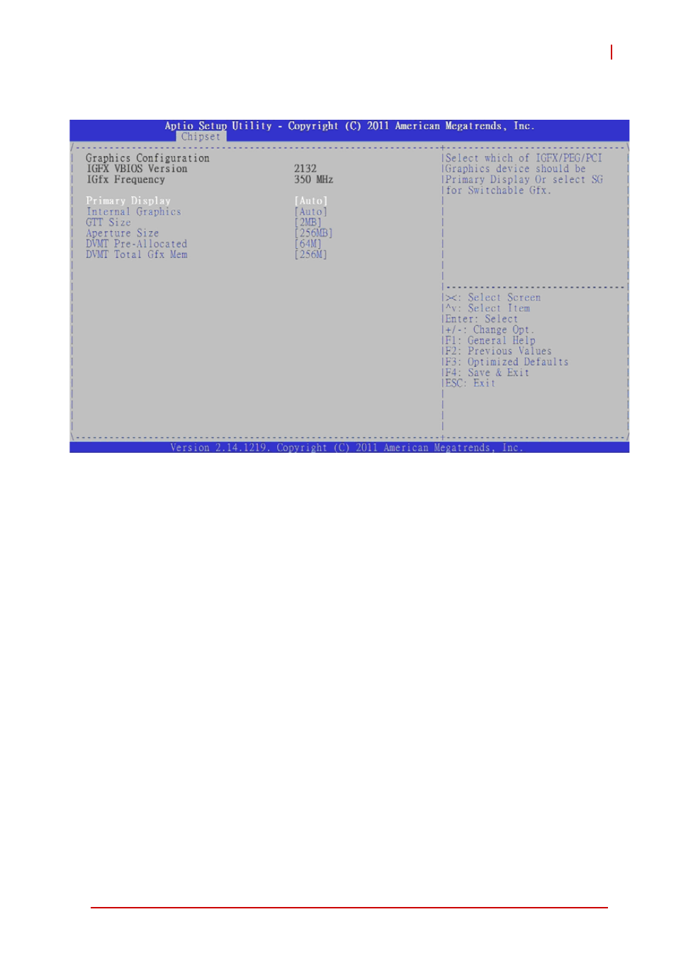 Graphics configuration, Primary display, Internal graphics | Gtt size, Aperture size | ADLINK cPCI-6520 User Manual | Page 107 / 130