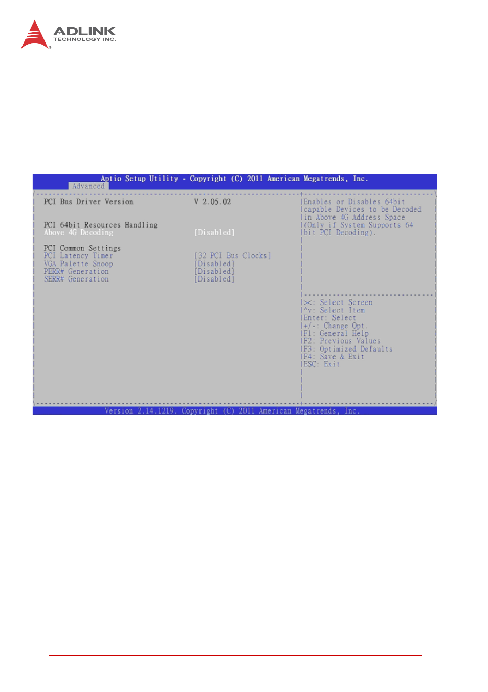 1 pci subsystem settings, Above 4g decoding, Pci latency timer | ADLINK cPCI-6520 User Manual | Page 84 / 130