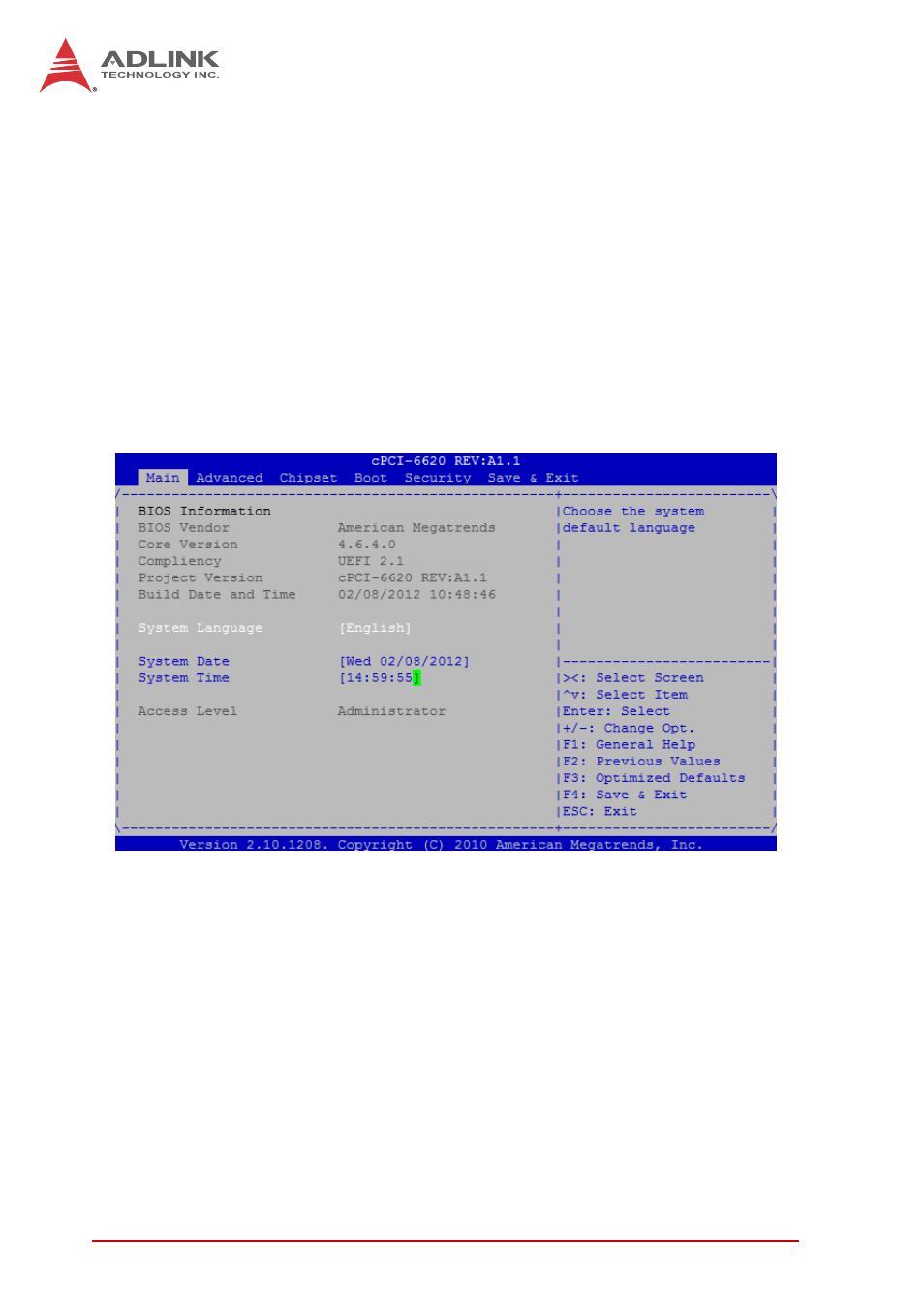 Setup menu | ADLINK cPCI-6620 User Manual | Page 50 / 80