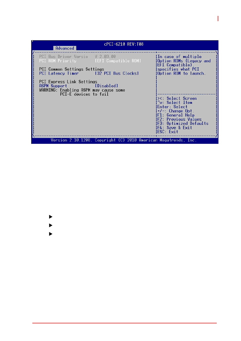 1 pci subsystem settings, Pci latency timer, Aspm support | ADLINK cPCI-6210 User Manual | Page 101 / 140