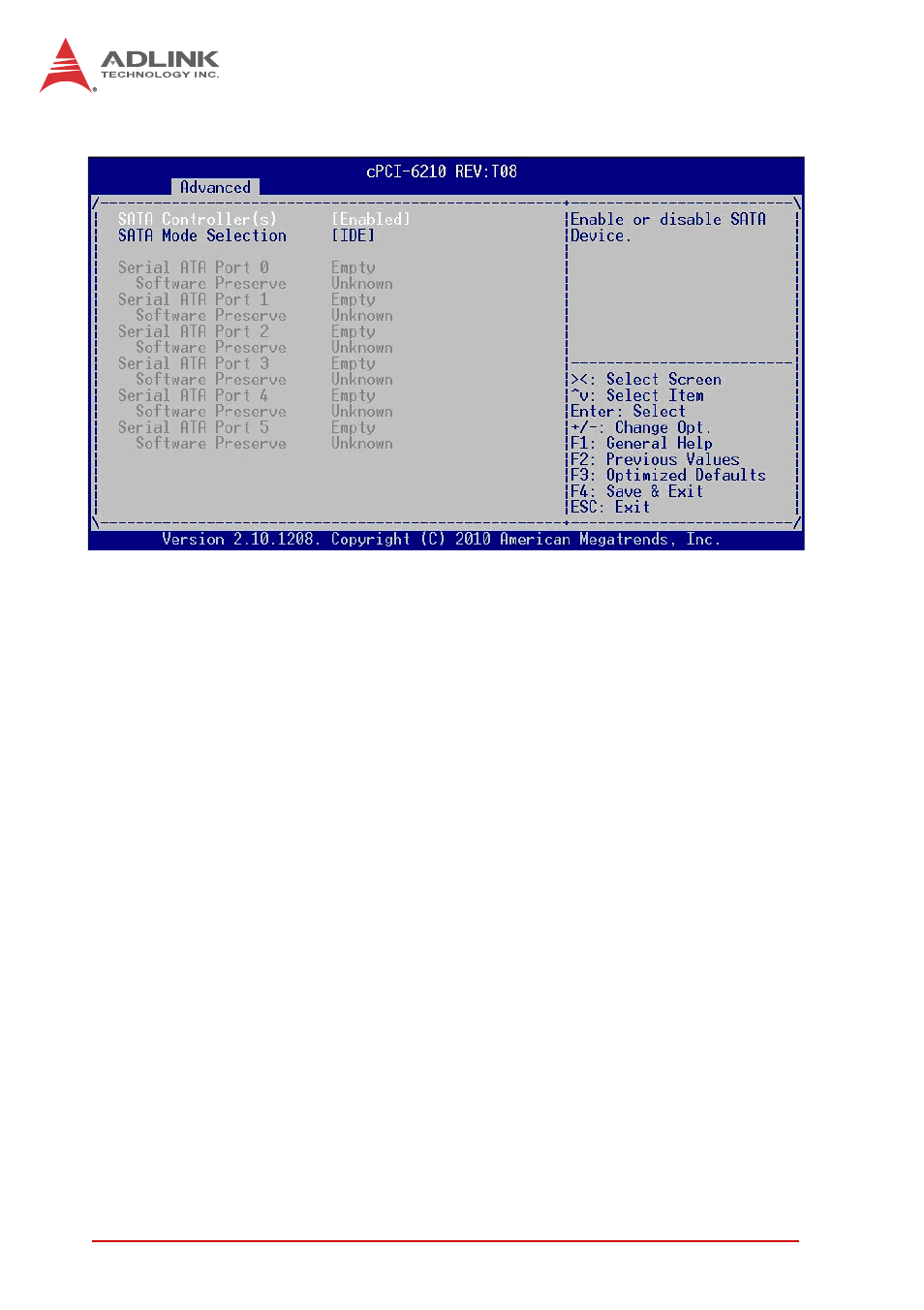 4 sata configuration, Sata controllers, Sata mode | ADLINK cPCI-6210 User Manual | Page 104 / 140