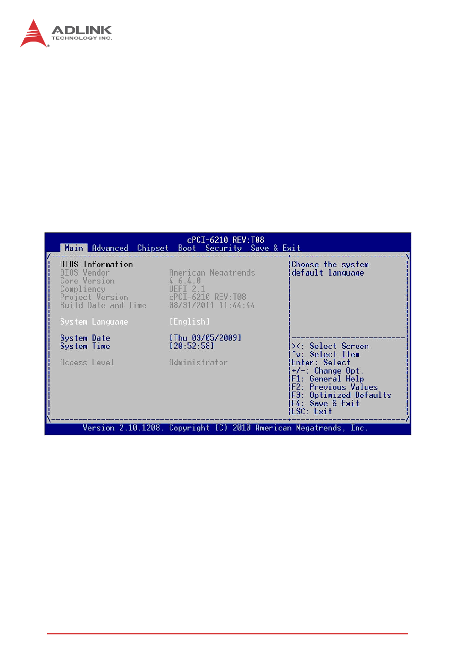 Setup menu | ADLINK cPCI-6210 User Manual | Page 96 / 140