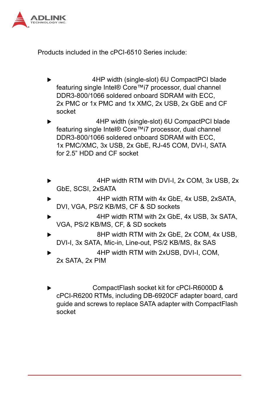 4 product list, Processor blade, Rear transition modules | Adapter kit, Product list | ADLINK cPCI-6510 User Manual | Page 18 / 110
