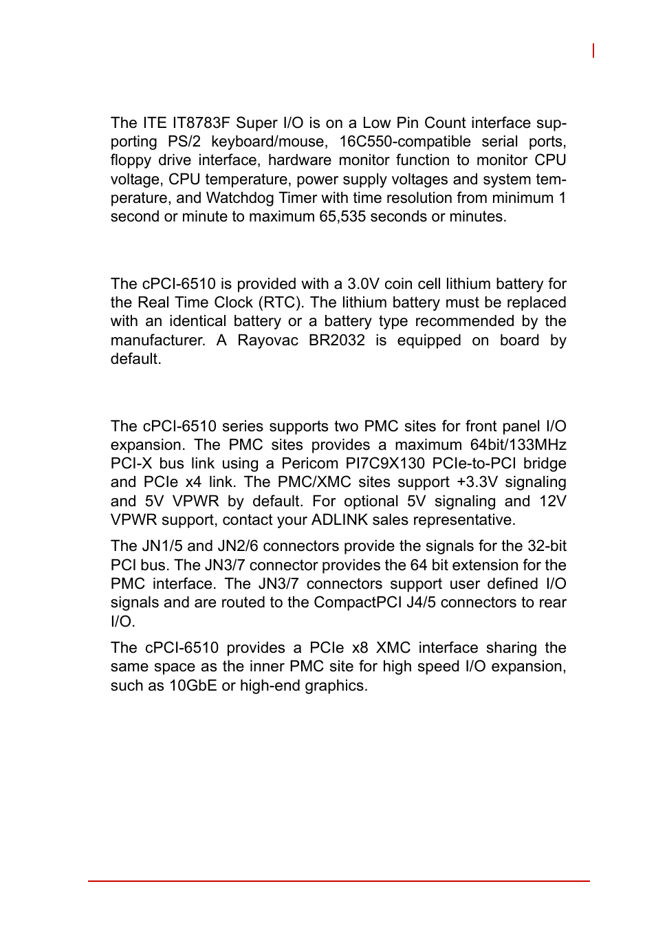 3 super i/o, 4 battery, 5 pmc/xmc sites | Super i/o, Battery, Pmc/xmc sites | ADLINK cPCI-6510 User Manual | Page 33 / 110