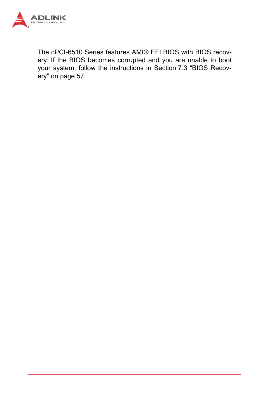 6 bios recovery, Bios recovery | ADLINK cPCI-6510 User Manual | Page 34 / 110