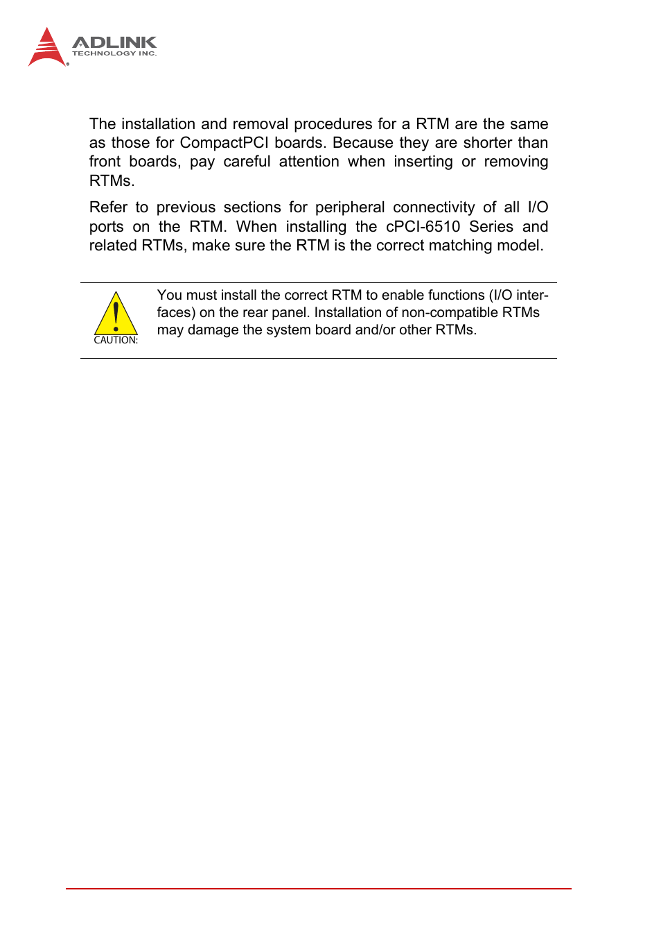5 installing the rtm to the chassis, Installing the rtm to the chassis | ADLINK cPCI-6510 User Manual | Page 62 / 110