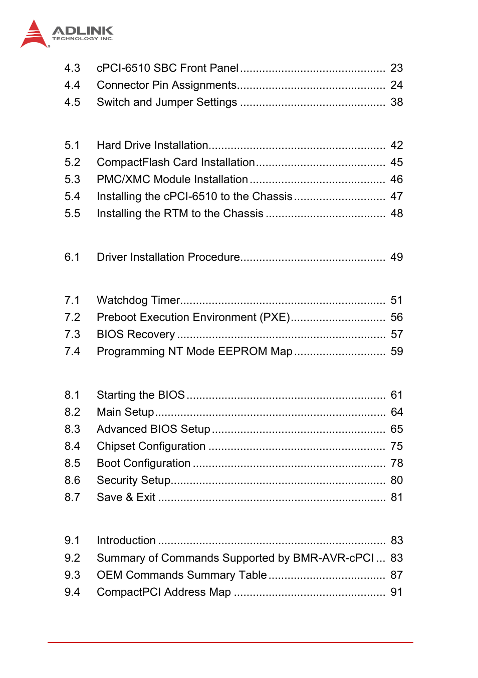 ADLINK cPCI-6510 User Manual | Page 8 / 110
