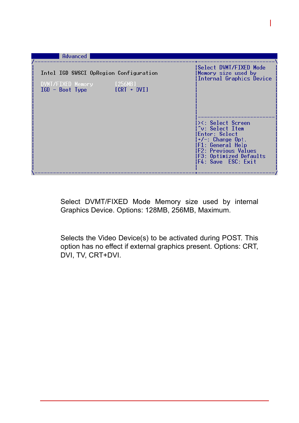 Intel igd swsci opregion configuration, Dvmt/fixed memory, Igd – boot type | ADLINK cPCI-6510 User Manual | Page 83 / 110