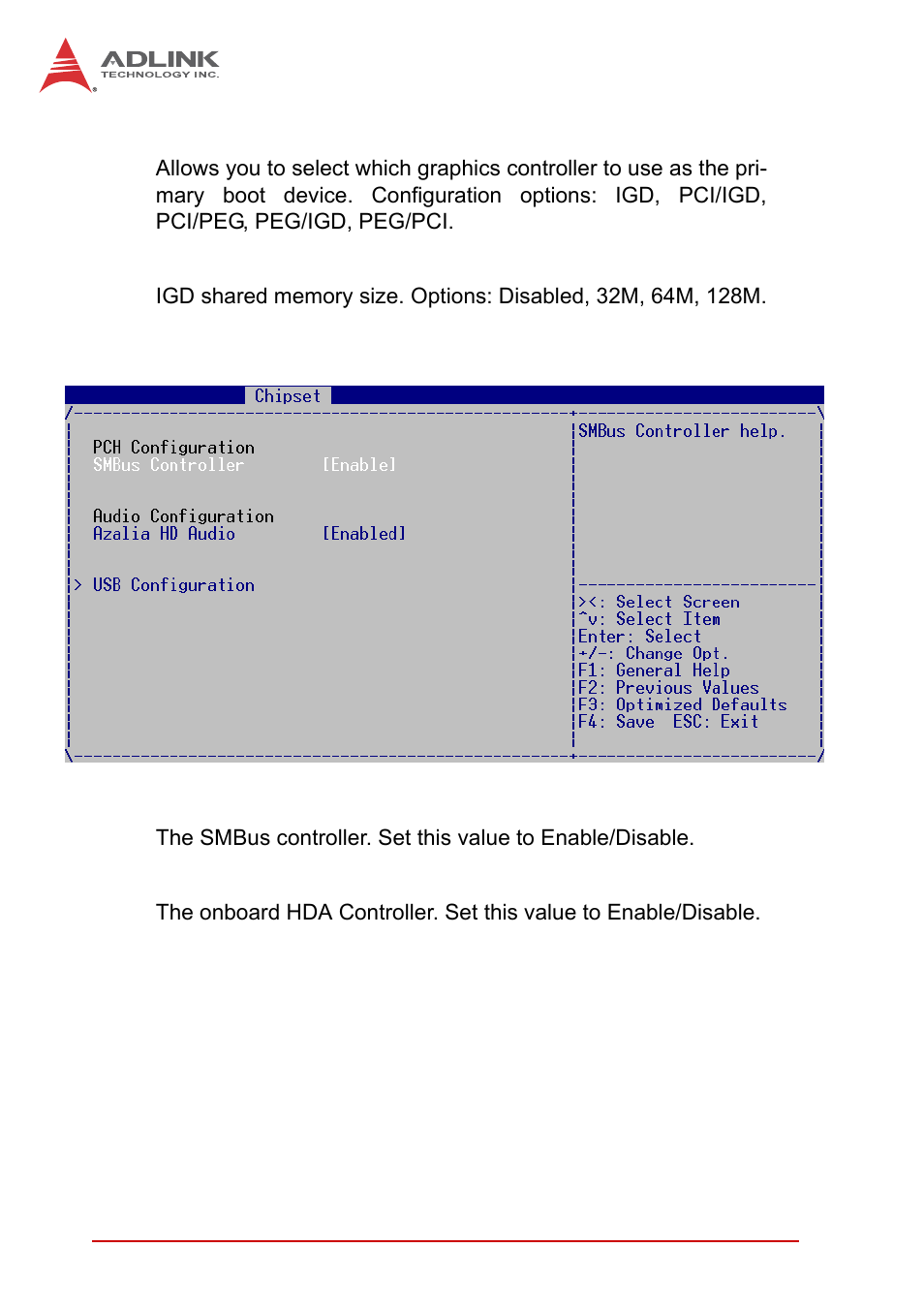 Initial graphic adapter, Igd memory, Pch configuration | Smbus controller, Azalia hd audio | ADLINK cPCI-6510 User Manual | Page 90 / 110