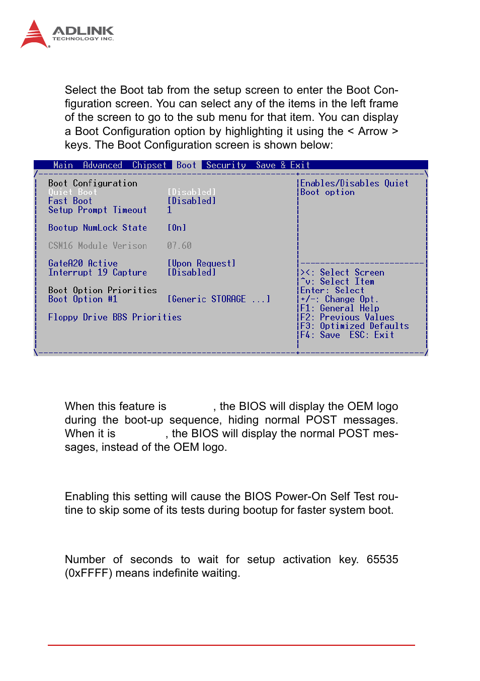 5 boot configuration, Quiet boot, Fast boot | Setup prompt timeout, Boot configuration | ADLINK cPCI-6510 User Manual | Page 92 / 110