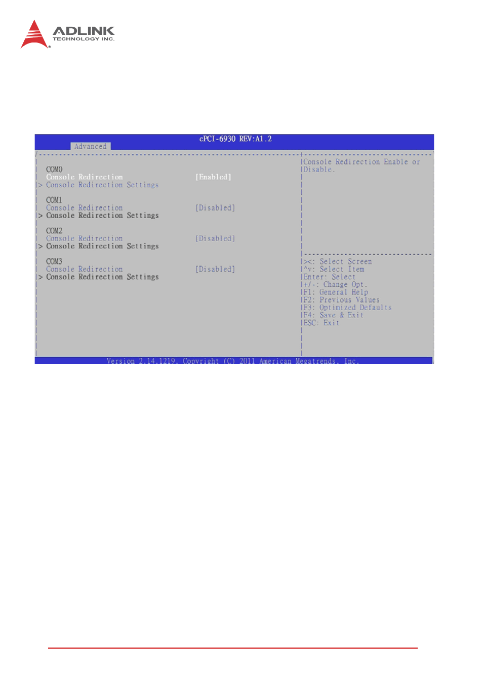 9 serial port console redirection, Console redirection | ADLINK cPCI-6930 User Manual | Page 100 / 142