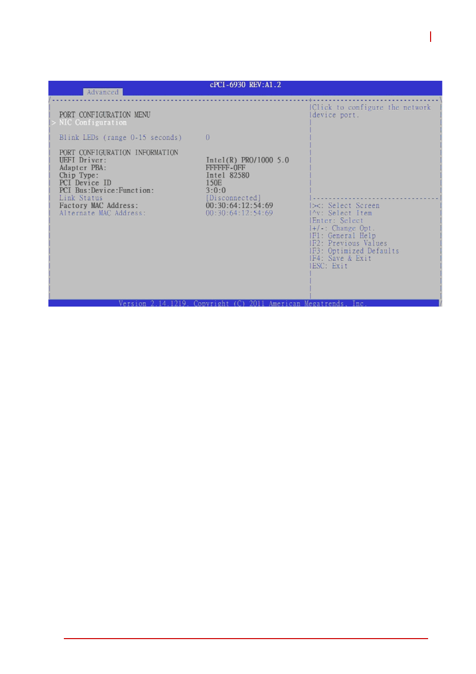 Blink leds (range 0-15 seconds), Link status, Alternate mac address | ADLINK cPCI-6930 User Manual | Page 105 / 142