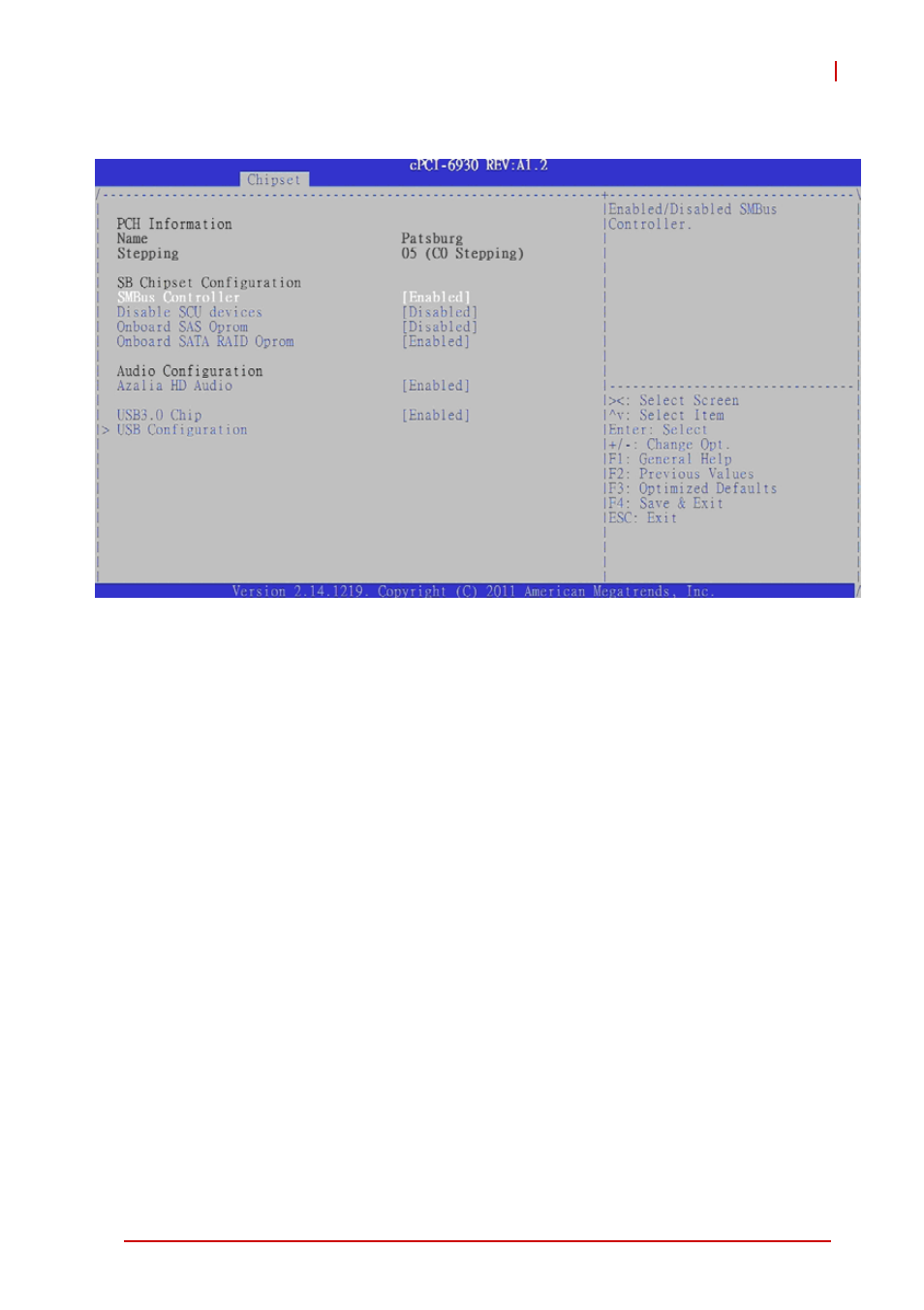 2 south bridge configuration, Smbus controller, Disable scu devices | Onboard sas oprom, Onboard sata raid oprom, Azalia hd audio, Usb 3.0 chip | ADLINK cPCI-6930 User Manual | Page 111 / 142