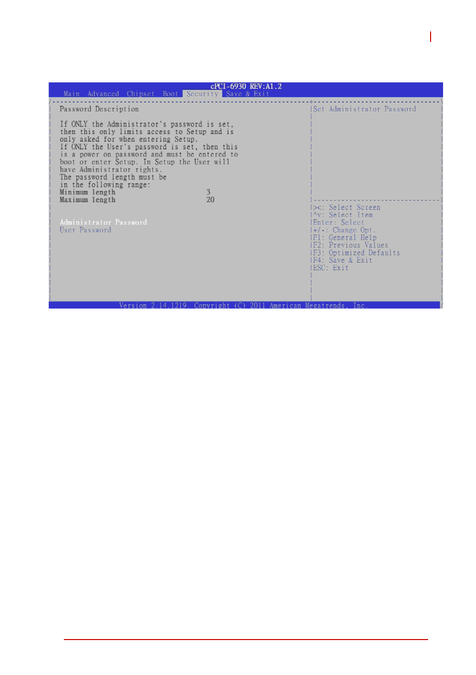 6 security setup, Administrator, user password, Security setup | ADLINK cPCI-6930 User Manual | Page 115 / 142