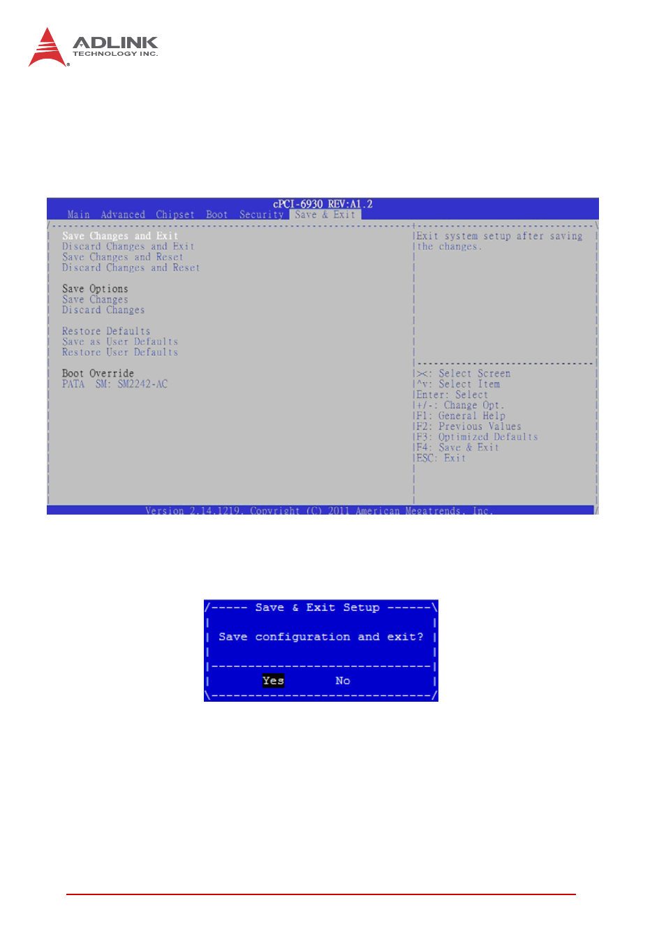 7 save & exit menu, Save changes and exit, Save & exit menu | ADLINK cPCI-6930 User Manual | Page 116 / 142