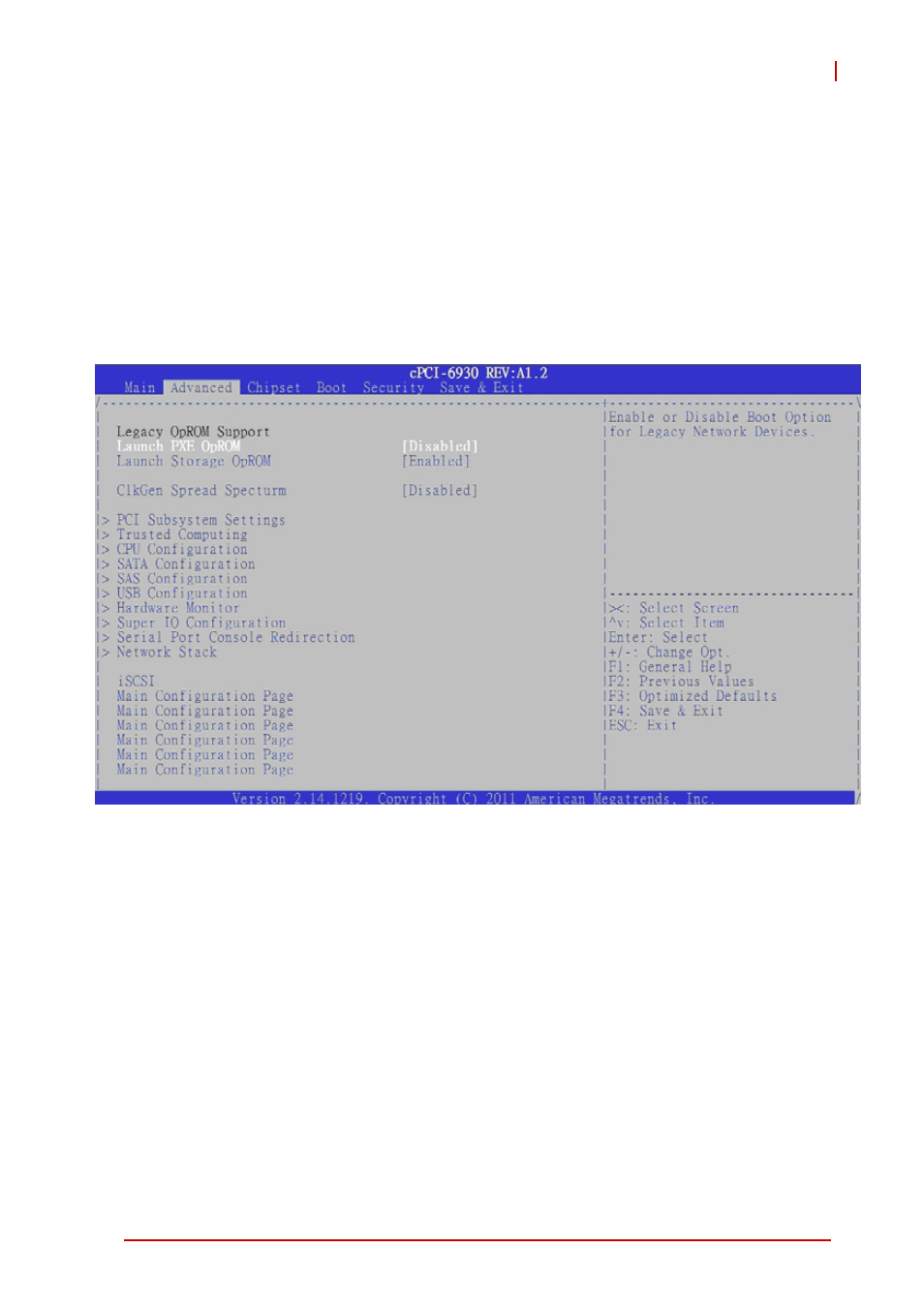 3 advanced bios setup, Launch pxe oprom, Launch storage oprom | Clkgen spread spectrum, Advanced bios setup | ADLINK cPCI-6930 User Manual | Page 89 / 142