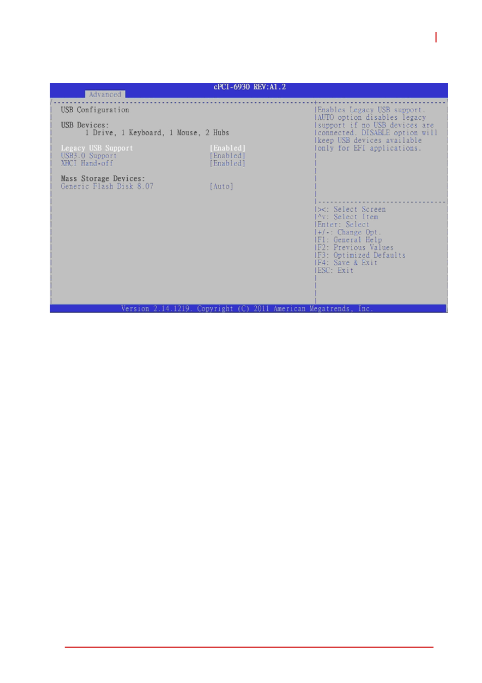 6 usb configuration, Legacy usb support, Usb 3.0 support | Xhci hand-off | ADLINK cPCI-6930 User Manual | Page 97 / 142