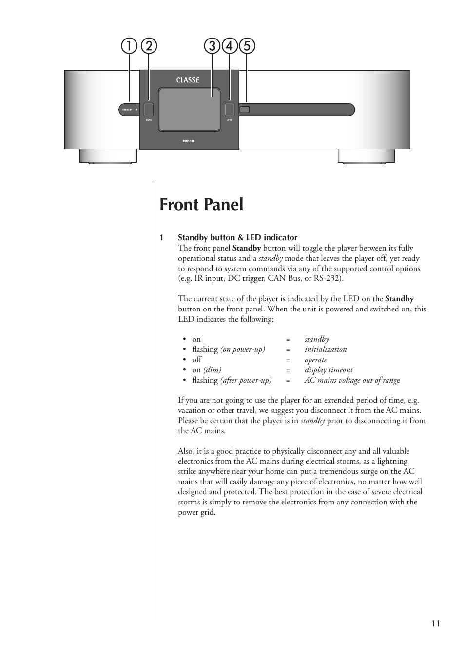 Front panel | Classe Audio CDP-100 User Manual | Page 11 / 32