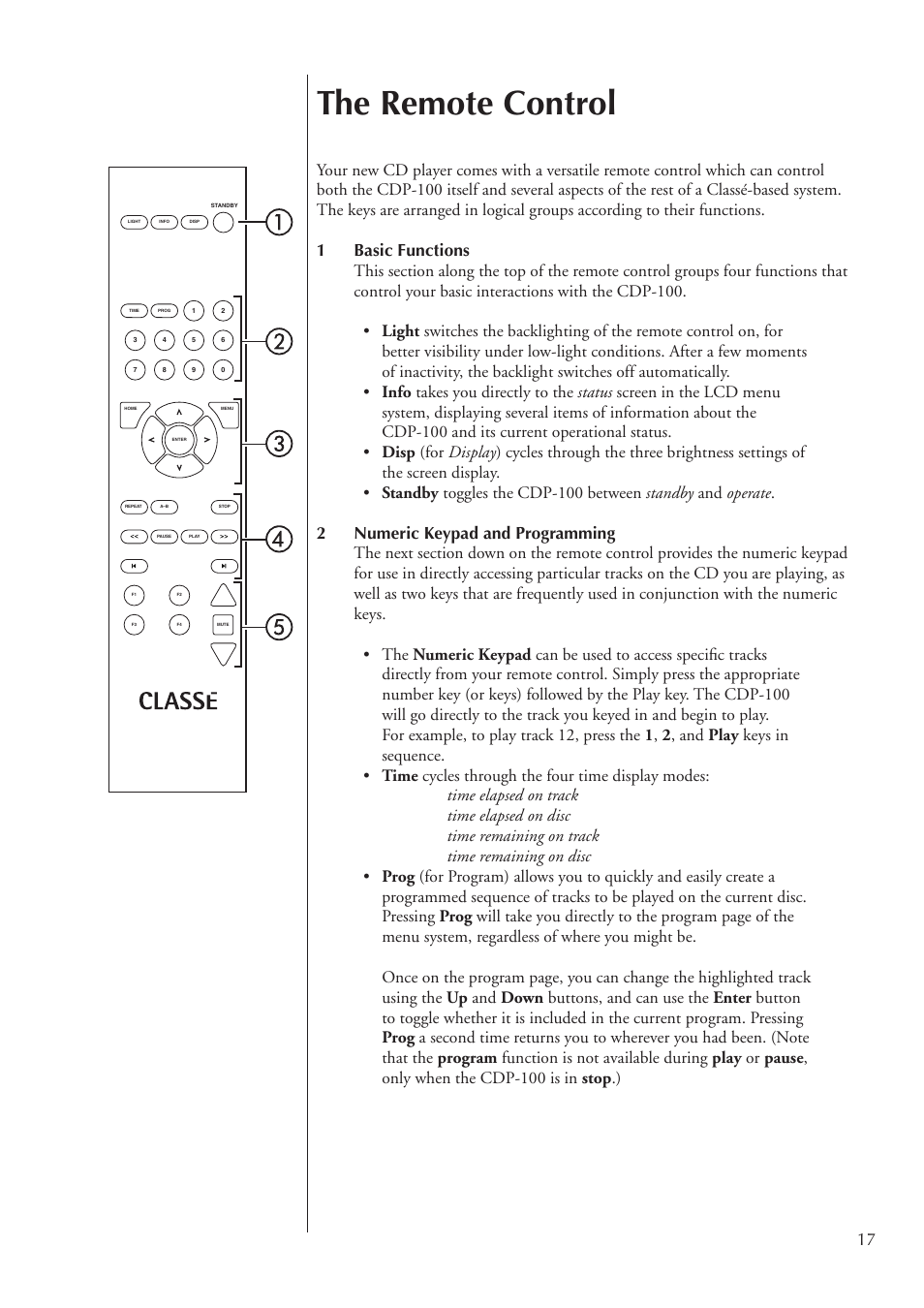 The remote control | Classe Audio CDP-100 User Manual | Page 17 / 32