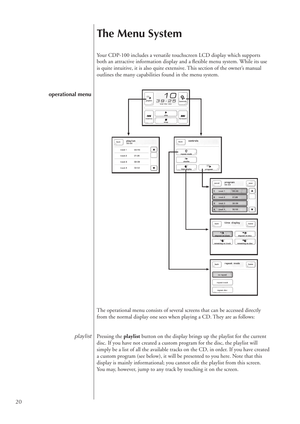 The menu system | Classe Audio CDP-100 User Manual | Page 20 / 32