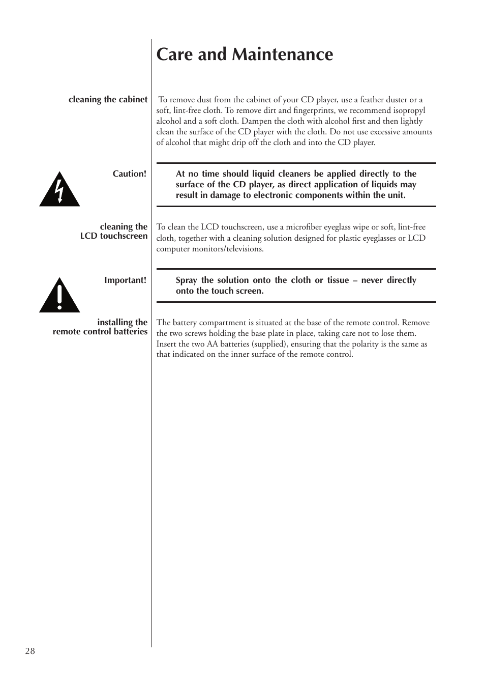 Care and maintenance | Classe Audio CDP-100 User Manual | Page 28 / 32