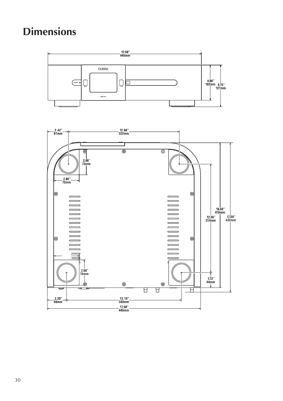 Dimensions | Classe Audio CDP-100 User Manual | Page 30 / 32