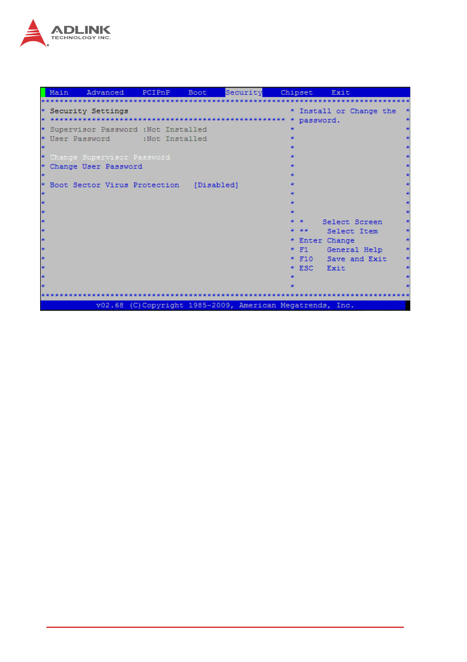 6 security setup, Password support, Two levels of password protection | Security setup | ADLINK cPCI-6615 User Manual | Page 90 / 100