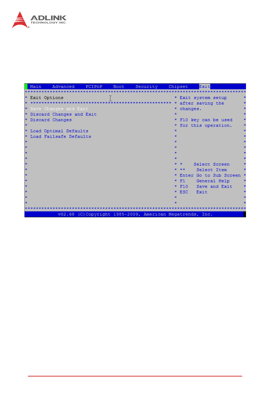 8 exit menu, Save changes and exit, Discard changes and exit | Exit menu | ADLINK cPCI-6615 User Manual | Page 94 / 100