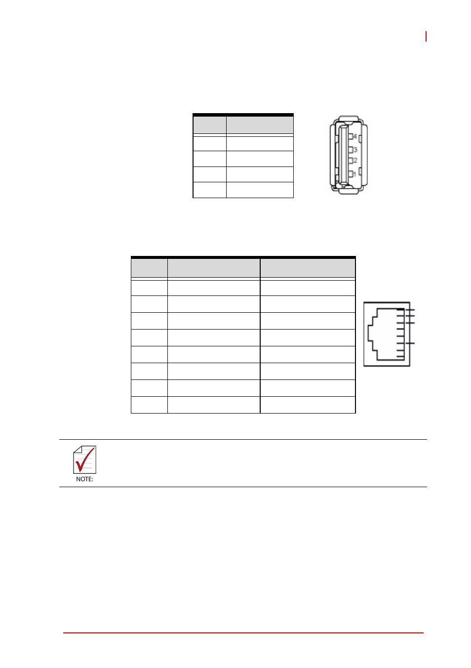 3 connector pin assignments, Usb connectors, Rj-45 com/vga* port (cn-11) | Connector pin assignments, Table 4-2, Usb connector pin definition, Table 4-3, Rj-45 serial/vga port pin definition | ADLINK cPCI-6870 User Manual | Page 37 / 118