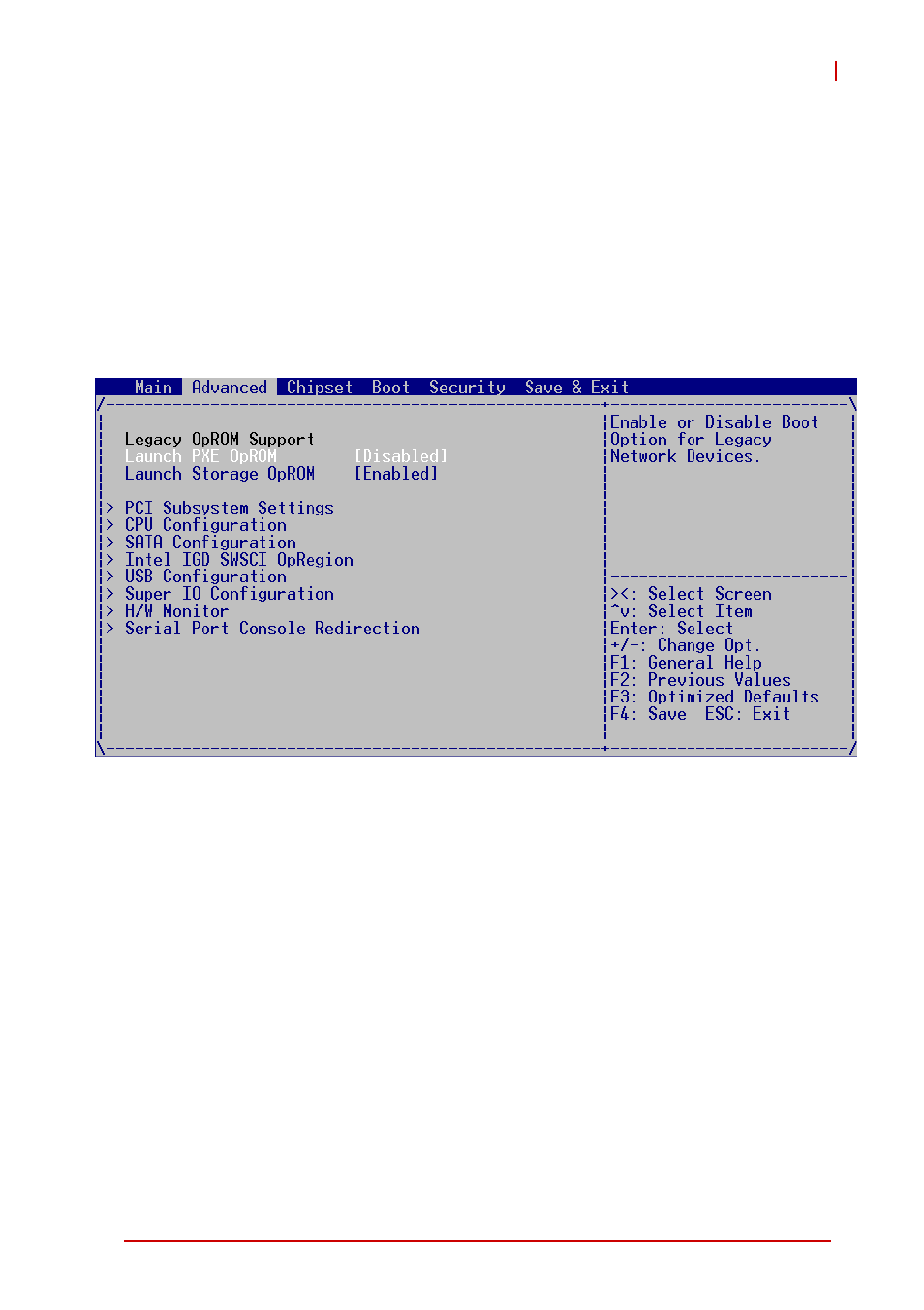 3 advanced bios setup, Launch pxe oprom, Launch storage oprom | Advanced bios setup | ADLINK CT-61 User Manual | Page 57 / 88