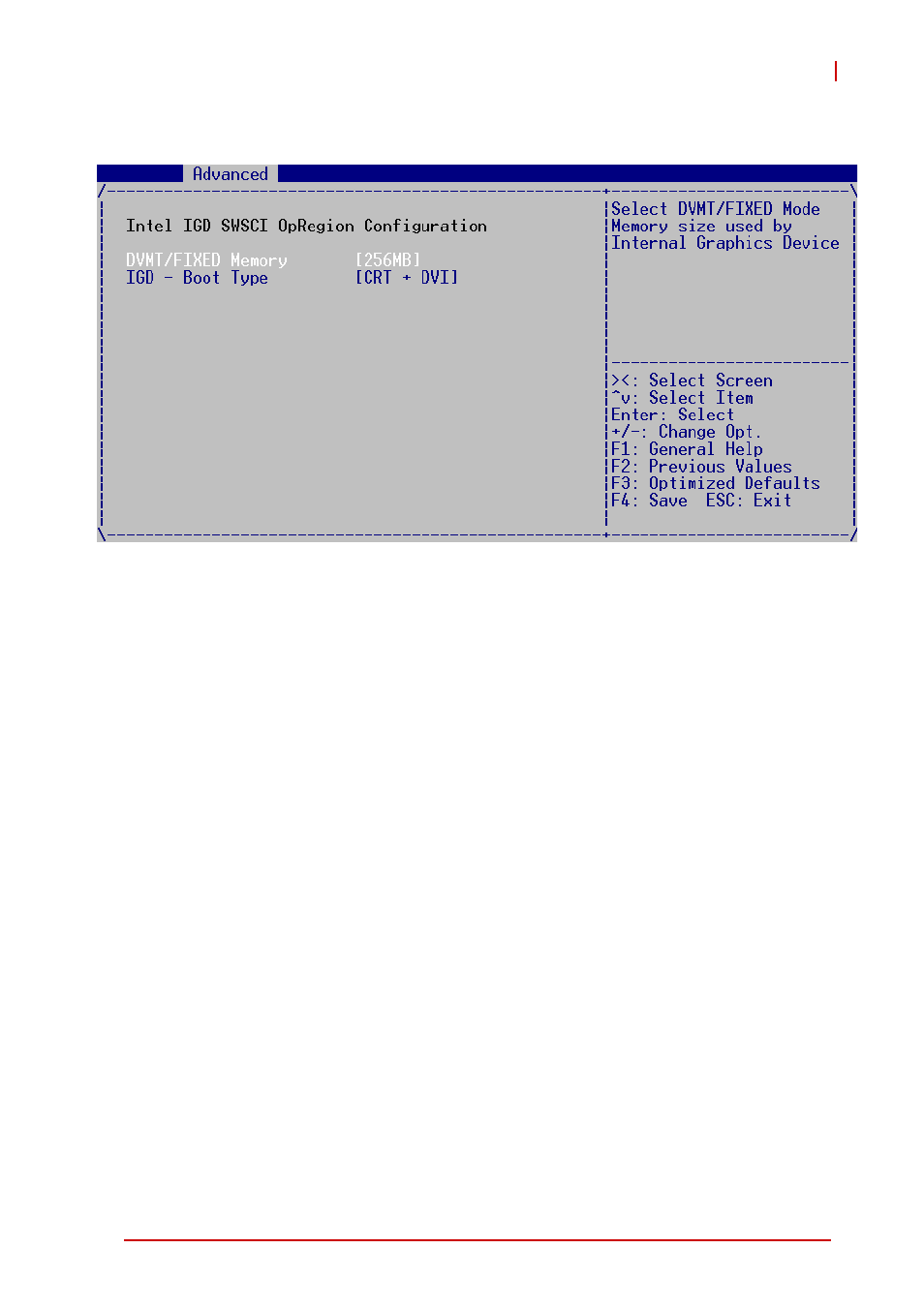 Intel igd swsci opregion configuration, Dvmt/fixed memory, Igd – boot type | ADLINK CT-61 User Manual | Page 61 / 88