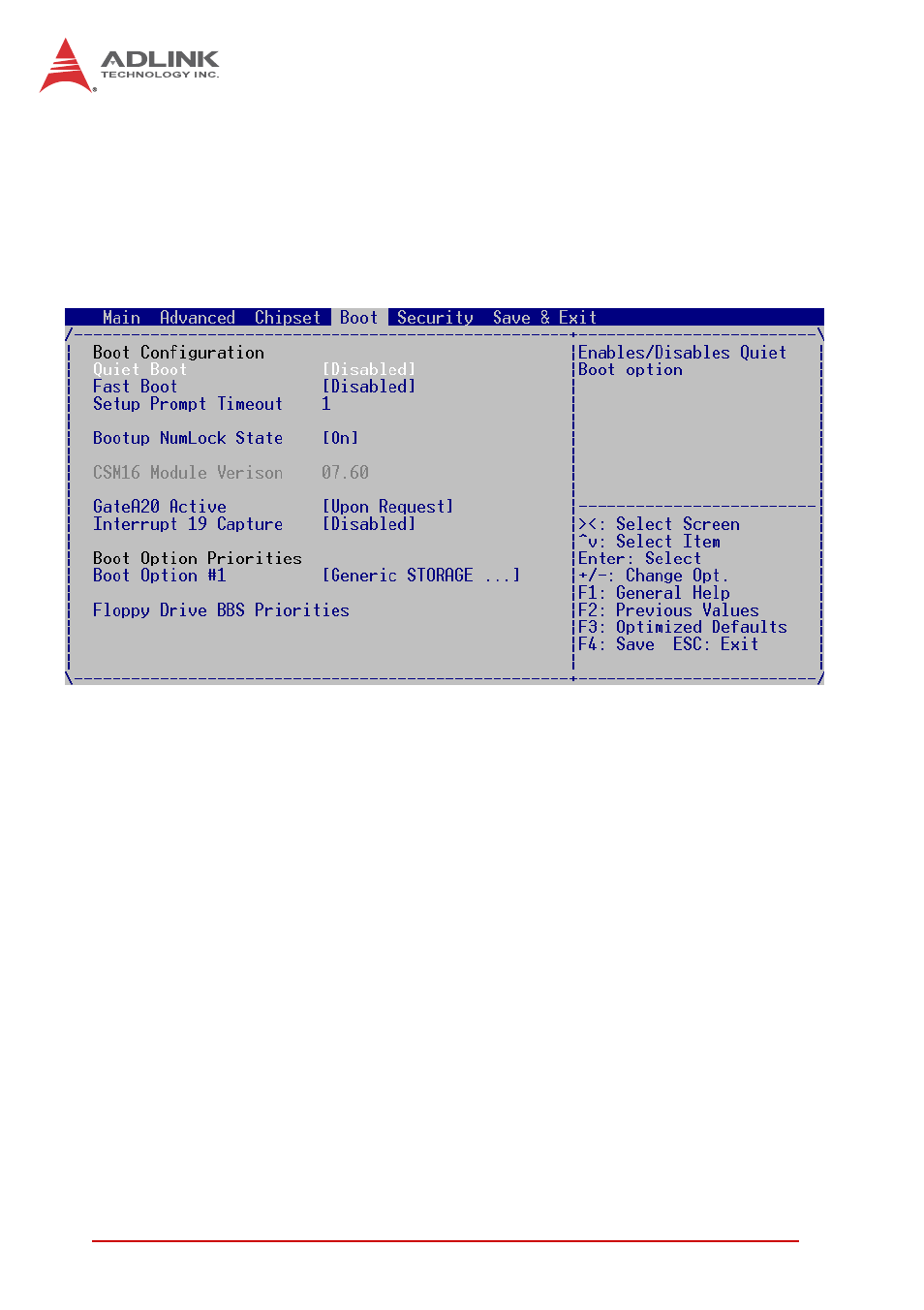 5 boot configuration, Quiet boot, Fast boot | Setup prompt timeout, Boot configuration | ADLINK CT-61 User Manual | Page 70 / 88