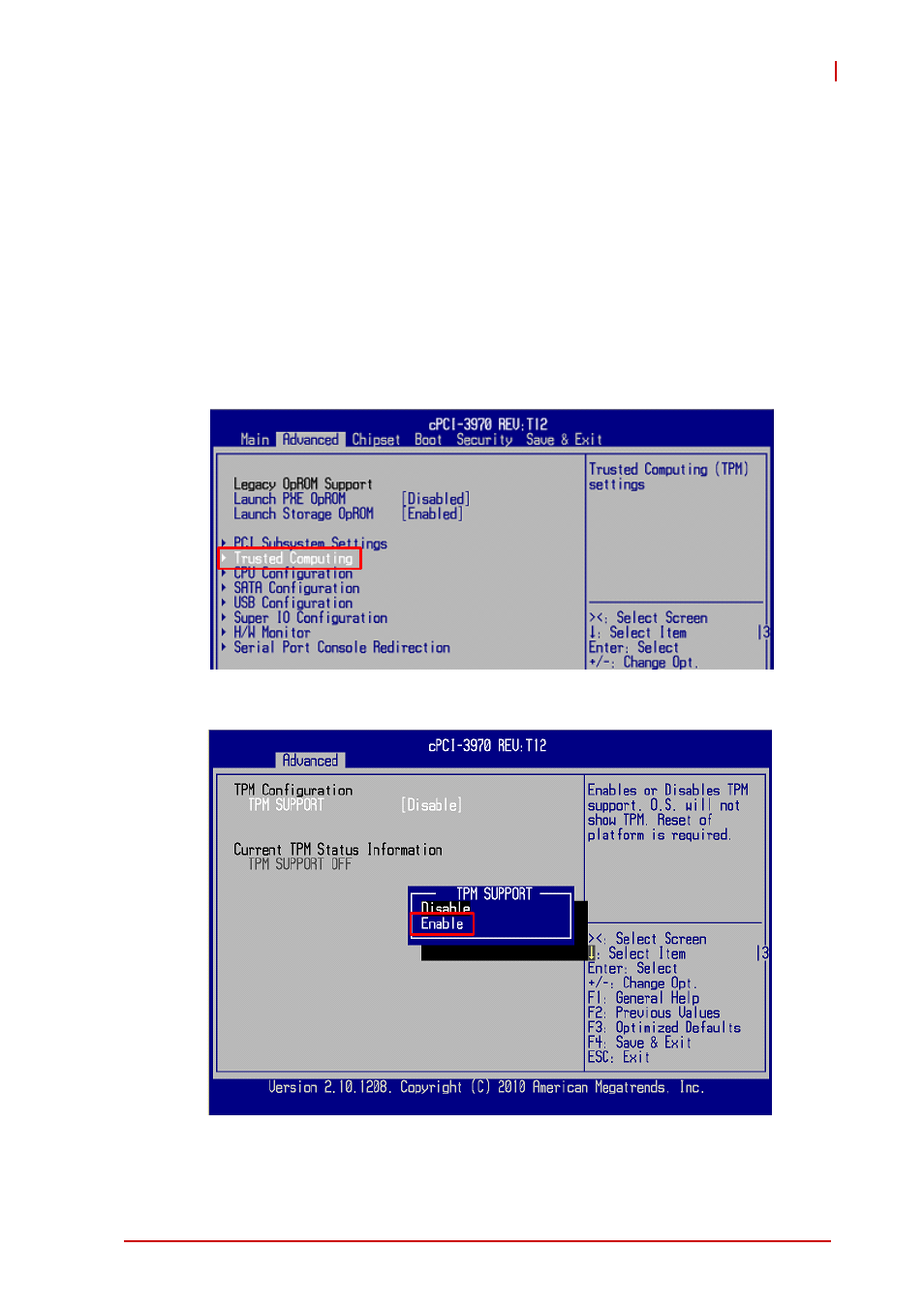 2 using the trusted platform module, Enabling tpm in bios, Using the trusted platform module | ADLINK cPCI-3971 User Manual | Page 111 / 158