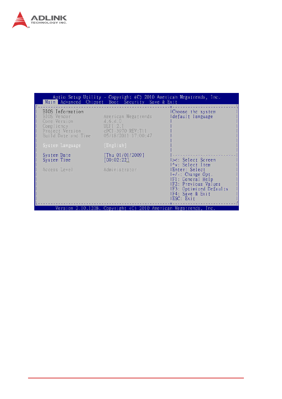 2 main setup, System & board info, Main setup | ADLINK cPCI-3971 User Manual | Page 122 / 158
