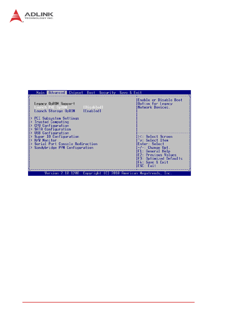 3 advanced bios setup, Launch pxe oprom, Launch storage oprom | Advanced bios setup | ADLINK cPCI-3971 User Manual | Page 124 / 158