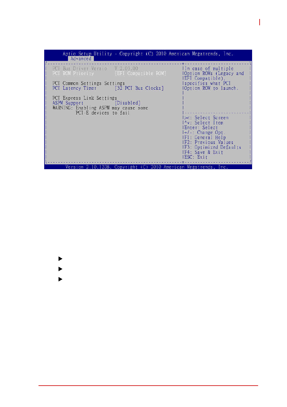 Pci subsystem settings, Pci latency timer, Aspm support | ADLINK cPCI-3971 User Manual | Page 125 / 158
