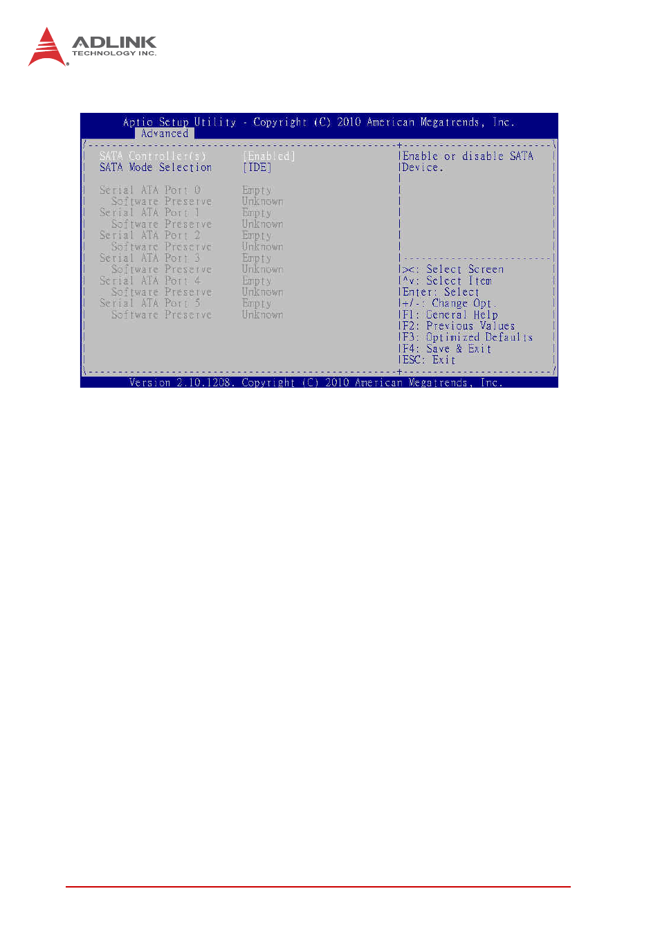 Sata configuration, Sata controllers, Sata mode | ADLINK cPCI-3971 User Manual | Page 128 / 158