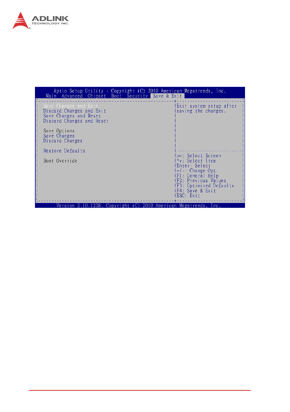 7 save & exit, Save changes and exit, Discard changes and exit | Save changes and reset, Discard changes and reset, Save & exit | ADLINK cPCI-3971 User Manual | Page 140 / 158