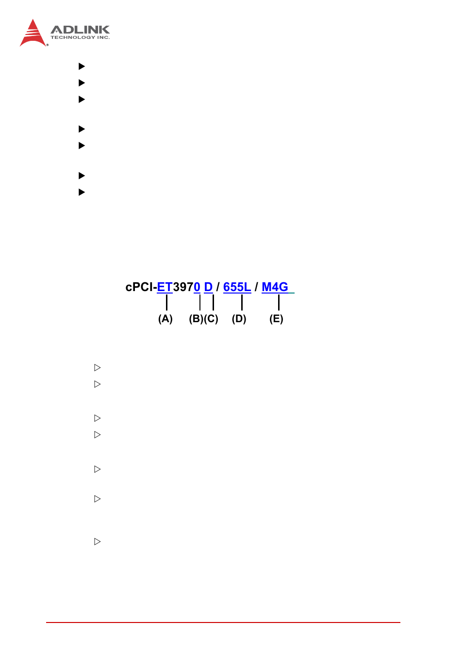 3 model number decoder, Blades, A) operating temperature code | B) j2 connector type code, C) configuration code, Model number decoder | ADLINK cPCI-3971 User Manual | Page 16 / 158
