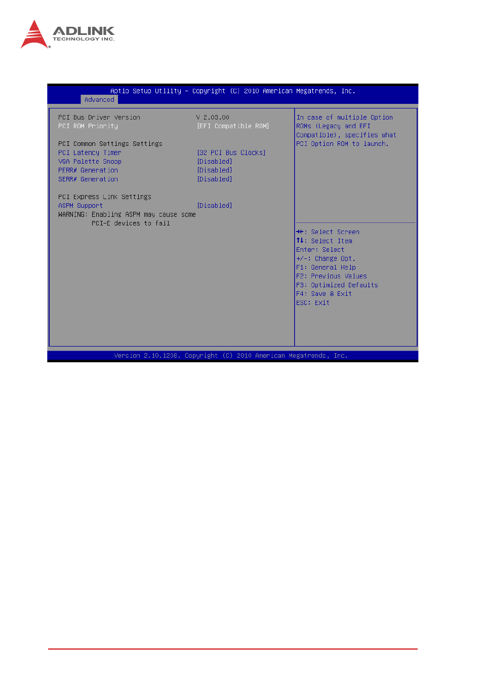 1 pci subsystem settings, Pci rom priority, Pci latency timer | Vga palette snoop | ADLINK cPCI-6625 User Manual | Page 58 / 88