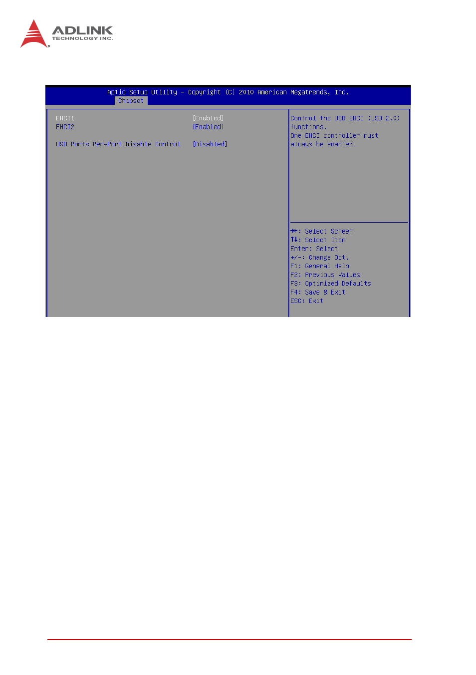 Usb configuration, Usb ports per-port disable control | ADLINK cPCI-6625 User Manual | Page 78 / 88